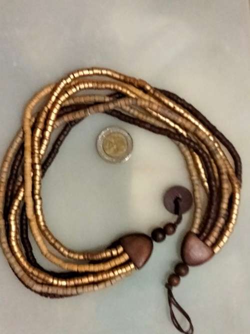 1 Bib mixed Necklace  multiple 6 strands painted multiple small roundel beads wood