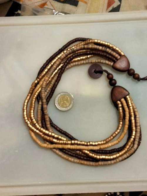 1 Bib mixed Necklace  multiple 6 strands painted multiple small roundel beads wood