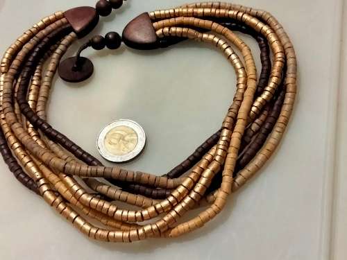 1 Bib mixed Necklace  multiple 6 strands painted multiple small roundel beads wood