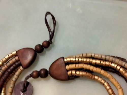1 Bib mixed Necklace  multiple 6 strands painted multiple small roundel beads wood