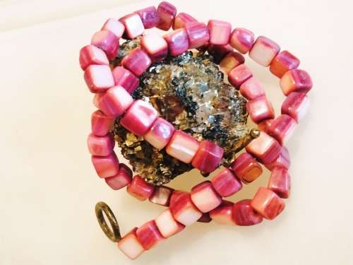 2 Necklaces  -Gemstones Maroon PINK Art deco style Cube Indian Agate sq+I Gold Brown.