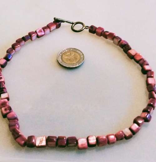 2 Necklaces  -Gemstones Maroon PINK Art deco style Cube Indian Agate sq+I Gold Brown.