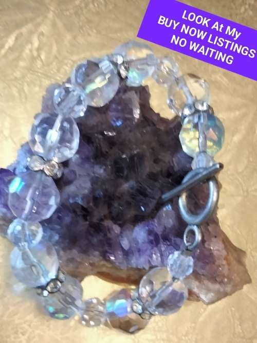 Bracelet - Rhinestones  Faceted Crystals cut glass spacer rondel sparkling refraction of light great