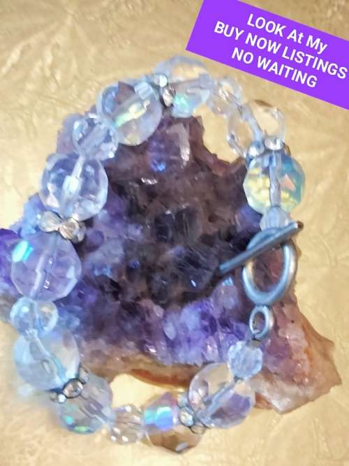 Bracelet - Rhinestones  Faceted Crystals cut glass spacer rondel sparkling refraction of light great