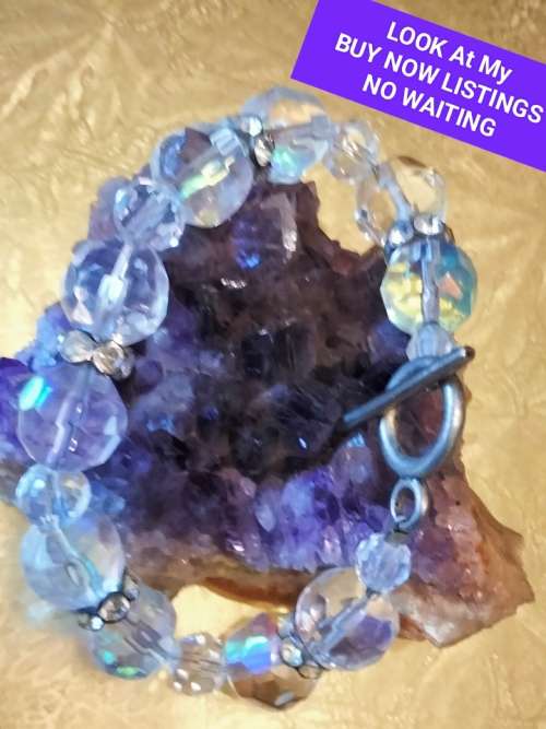 Bracelet - Rhinestones  Faceted Crystals cut glass spacer rondel sparkling refraction of light great