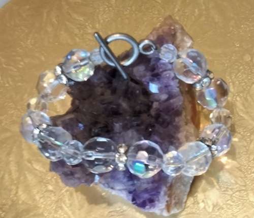 Bracelet - Rhinestones  Faceted Crystals cut glass spacer rondel sparkling refraction of light great