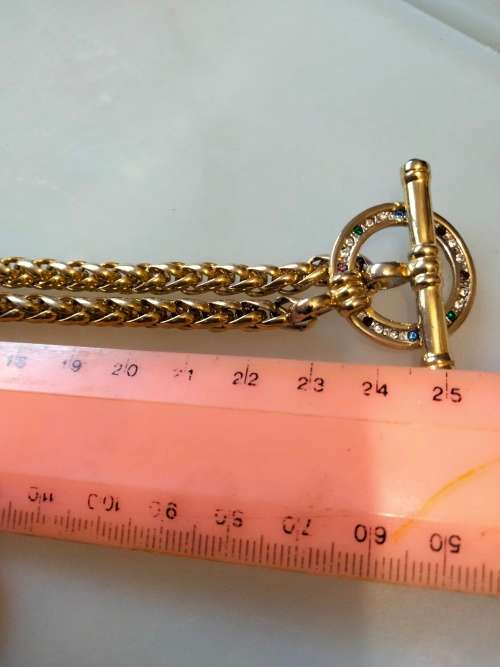 Celtic Style Circle Crystal Cross Bar Black Crystal Acrostic Word-Regards-Gold Tone belcher Chain