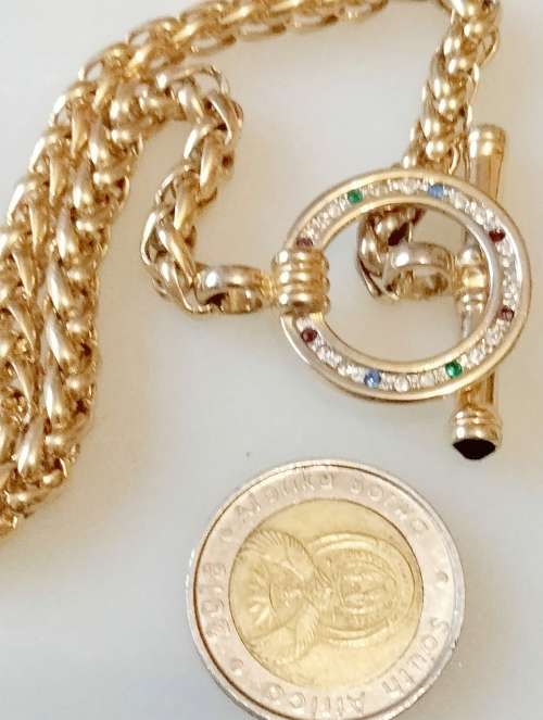 Celtic Style Circle Crystal Cross Bar Black Crystal Acrostic Word-Regards-Gold Tone belcher Chain