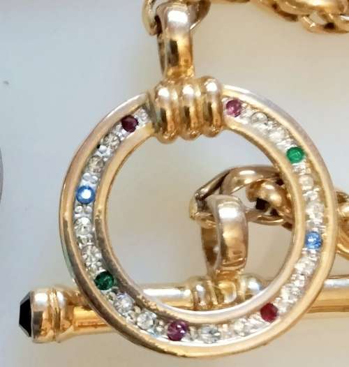 Celtic Style Circle Crystal Cross Bar Black Crystal Acrostic Word-Regards-Gold Tone belcher Chain