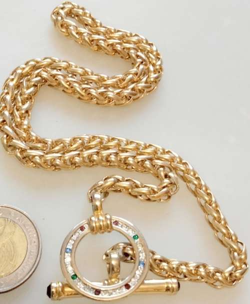 Celtic Style Circle Crystal Cross Bar Black Crystal Acrostic Word-Regards-Gold Tone belcher Chain