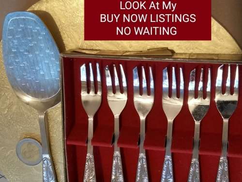 6CAKE FORKS +1 LIFTER- 7 same pattern - 6 Boxed cake forks NOVALUX DUTCH ROYAL SILVER WORKS