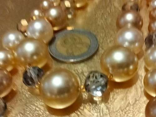 Necklace  - Bib  2 Strand Faceted cut crystal clear+ Faux graduating Pearls gemstone lobster clasp