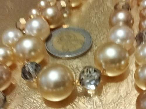 Necklace  - Bib  2 Strand Faceted cut crystal clear+ Faux graduating Pearls gemstone lobster clasp