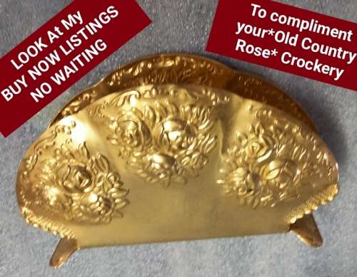 SERVIETTE holder - Gold plate Embossed ROSES to Compliment your Old Country Rose (Porcelain)