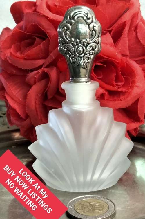 *RARE*Perfume Frosted Bottle Silver Embossed Stopper-Empty Godinger EnglandLOOK AtMy BUY NOW NO WAIT