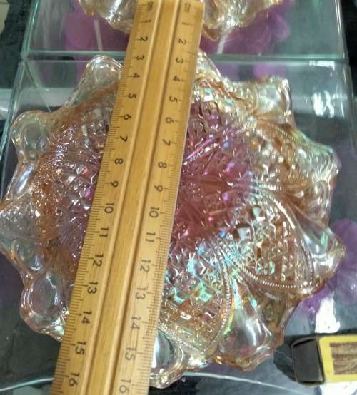 Carnival Glass dish - Frilled scalloped edge* points *Cut Circles  Diamond Pattern Condition perfect
