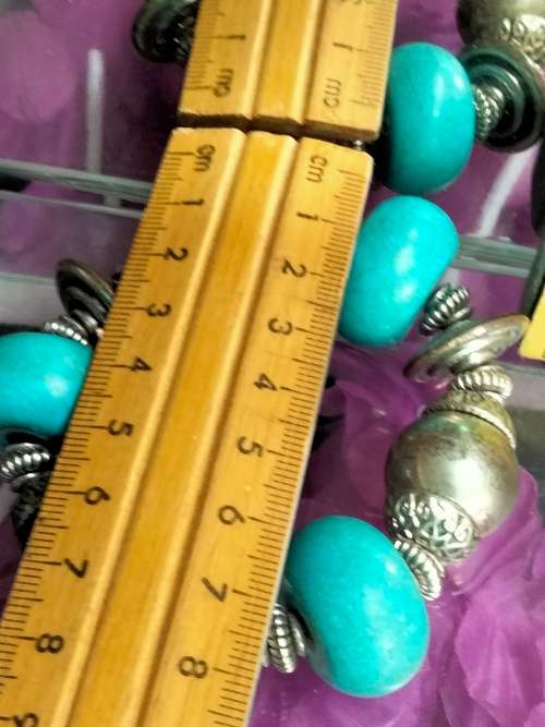 Bracelet - Torquoise Beads Silver Tone big spacers look at my Buy Now listings No Waiting