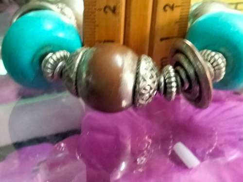 Bracelet - Torquoise Beads Silver Tone big spacers look at my Buy Now listings No Waiting