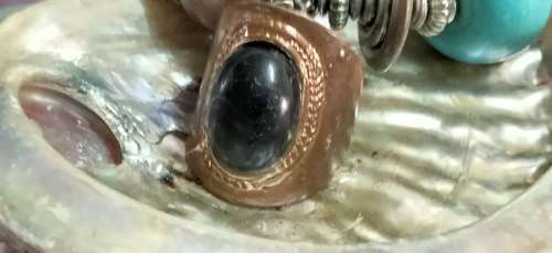 Dress RING Black Caboshone composite stone Cooper tone LOOK At My BUY NOW LISTING NO WAITING