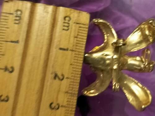 ORCHID either Brooch or NECKLACE also has loop for chain Pendant - Gold tone metal