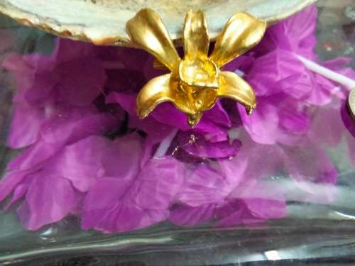 ORCHID either Brooch or NECKLACE also has loop for chain Pendant - Gold tone metal