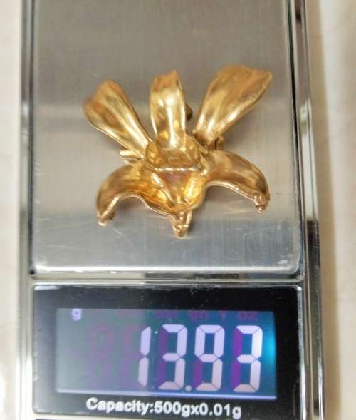 ORCHID either Brooch or NECKLACE also has loop for chain Pendant - Gold tone metal
