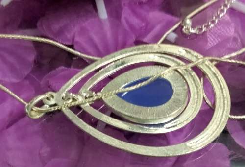 Necklace Pendant- 3 Rings blue Moon Silver tone metal+Chain MOD.LOOK At My BUY NOW ltems NO WAITING