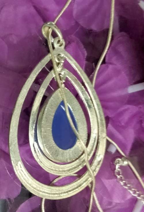 Necklace Pendant- 3 Rings blue Moon Silver tone metal+Chain MOD.LOOK At My BUY NOW ltems NO WAITING