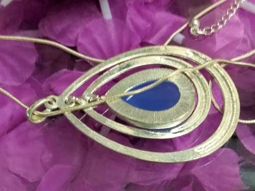 Necklace Pendant- 3 Rings blue Moon Silver tone metal+Chain MOD.LOOK At My BUY NOW ltems NO WAITING