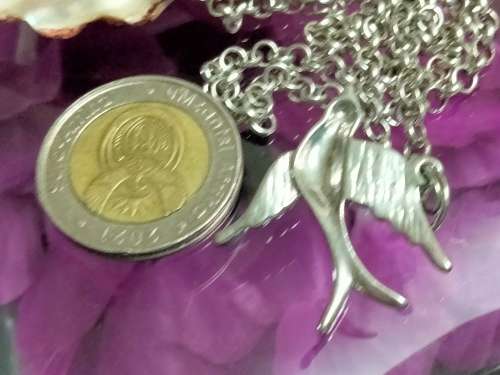 Necklace Pendant - small bird Silver tone metal+Chain MOD.LOOK At My BUY NOW ltems NO WAITING