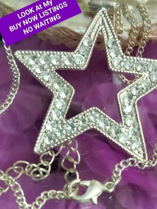 Necklace Pendant - STAR Crystals Silver tone metal+Chain MOD.LOOK At My BUY NOW ltems NO WAITING