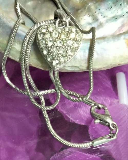 Necklace Pendant - small Heart crystalsSilver tone metal+Chain MOD.LOOK At My BUY NOWitemsNO WAITING