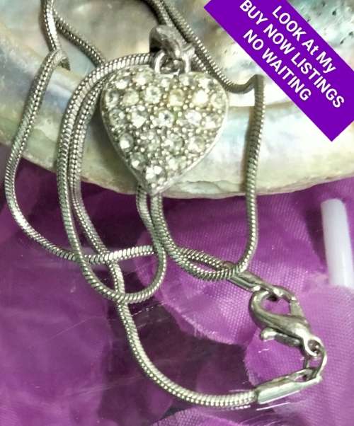 Necklace Pendant - small Heart crystalsSilver tone metal+Chain MOD.LOOK At My BUY NOWitemsNO WAITING