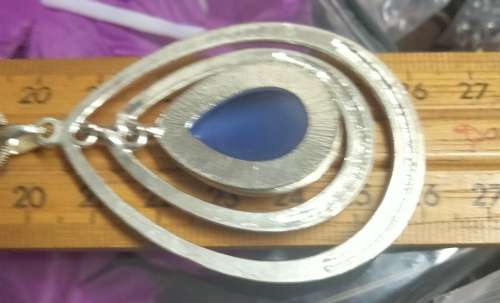 Necklace Pendant- 3 Rings blue Moon Silver tone metal+Chain MOD.LOOK At My BUY NOW ltems NO WAITING