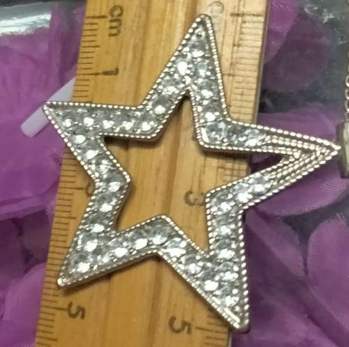 Necklace Pendant - STAR Crystals Silver tone metal+Chain MOD.LOOK At My BUY NOW ltems NO WAITING