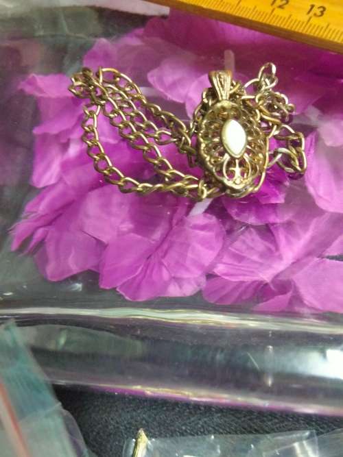 Necklace  Pendant Opal  filigree gold tone metal+Chain MOD.LOOK At My BUY NOW ltems NO WAITING