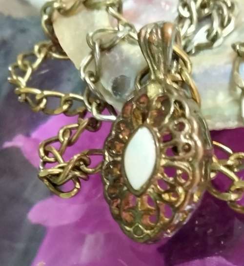 Necklace  Pendant Opal  filigree gold tone metal+Chain MOD.LOOK At My BUY NOW ltems NO WAITING