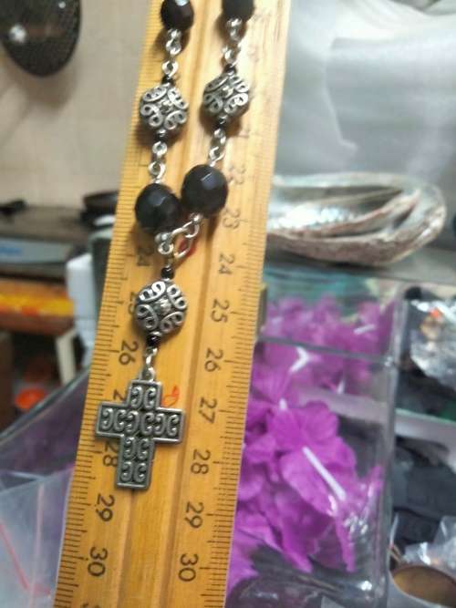 Necklace Pendant -CROSS - graduating beadSilver tone metal+Chain MOD.LOOKatMy BUY NOWltemsNO WAITING