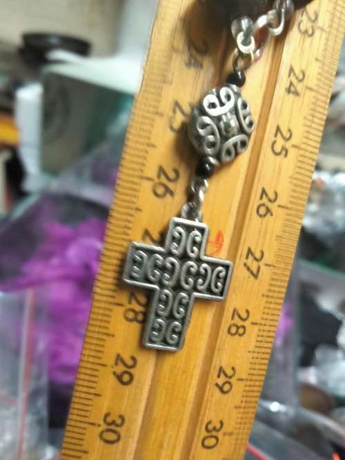 Necklace Pendant -CROSS - graduating beadSilver tone metal+Chain MOD.LOOKatMy BUY NOWltemsNO WAITING