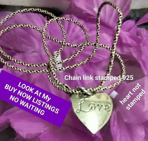 Choker - 925 stamped on ring SILVER CHAIN - + Small Heart - LOOK At My BUY NOW - NO WAITING