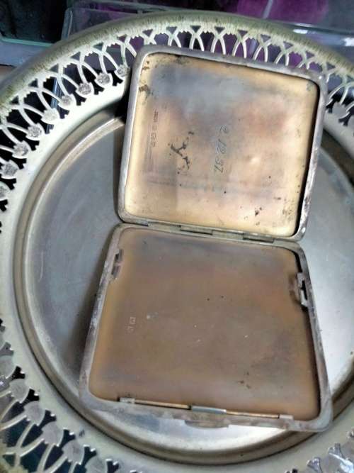 Cigarette Case Sterling SilverJamesDixon+Son 1936 Birmingham Monogram top -NCB -inside 2.12.37
