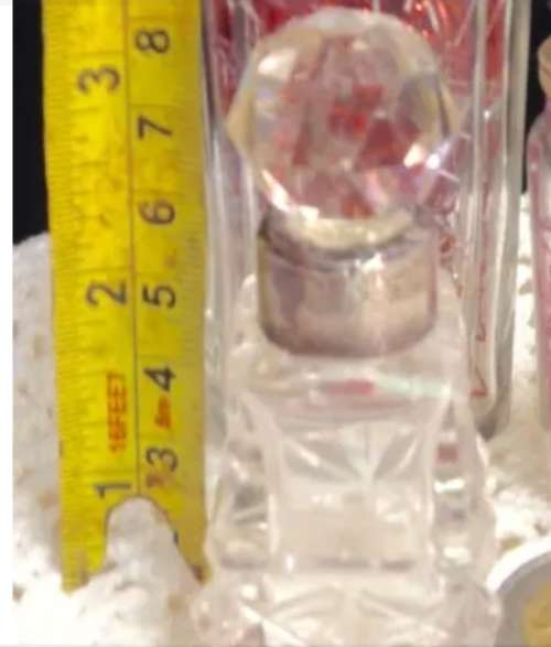 Crystal cut faceted PERFUME bottle+Stopper STERLING SILVER Collar lovely small -some damage