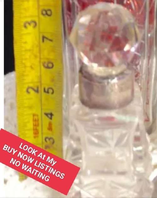 Crystal cut faceted PERFUME bottle+Stopper STERLING SILVER Collar lovely small -some damage