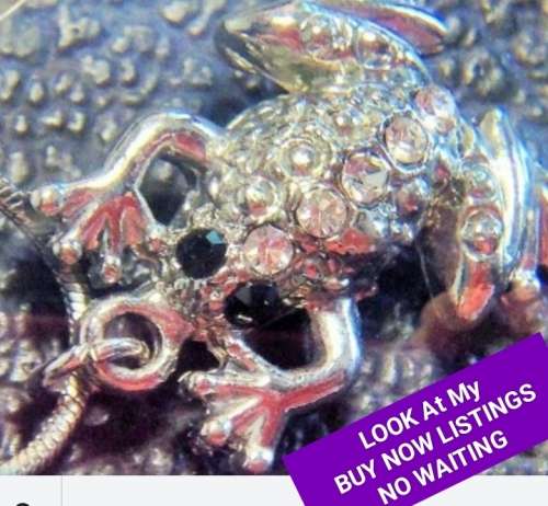 Necklace - FROG Crystals pendant has  colour Eye + web feet Silver Tone metal