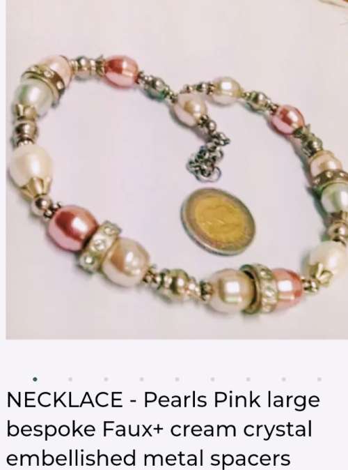 NECKLACE - Pearls Pink large bespoke Faux+ cream crystal embellished metal spacers