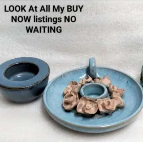 Candle holders -1 PINK Roses+1 Plain Pottery LOOK At My BUY NOW listings NO WAITING