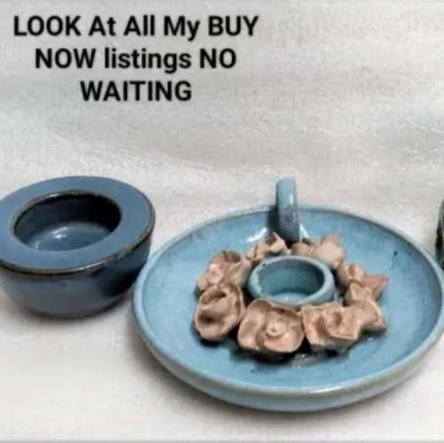 Candle holders -1 PINK Roses+1 Plain Pottery LOOK At My BUY NOW listings NO WAITING