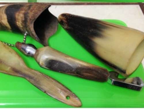 Bottle Opener -Vase -Salt shaker- Shoe horn - Hand carved bovine horn