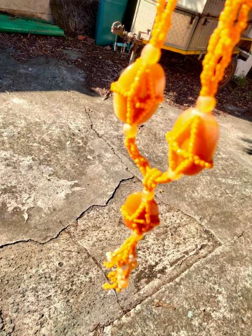 Neclace  - Large Butterscotch Glass beads Small Frosted + Orange +6 dangles *ABSOLUTELY FABULOUS