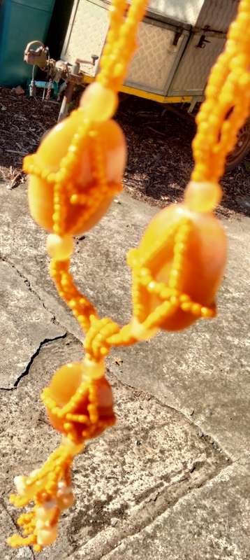 Neclace  - Large Butterscotch Glass beads Small Frosted + Orange +6 dangles *ABSOLUTELY FABULOUS